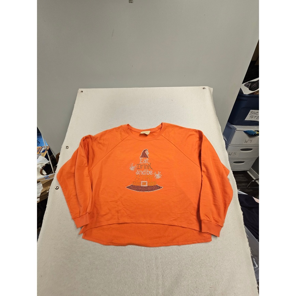 Judith March Orange Halloween Rhinestone Sweatshirt Eat Drink and be Scary XL
